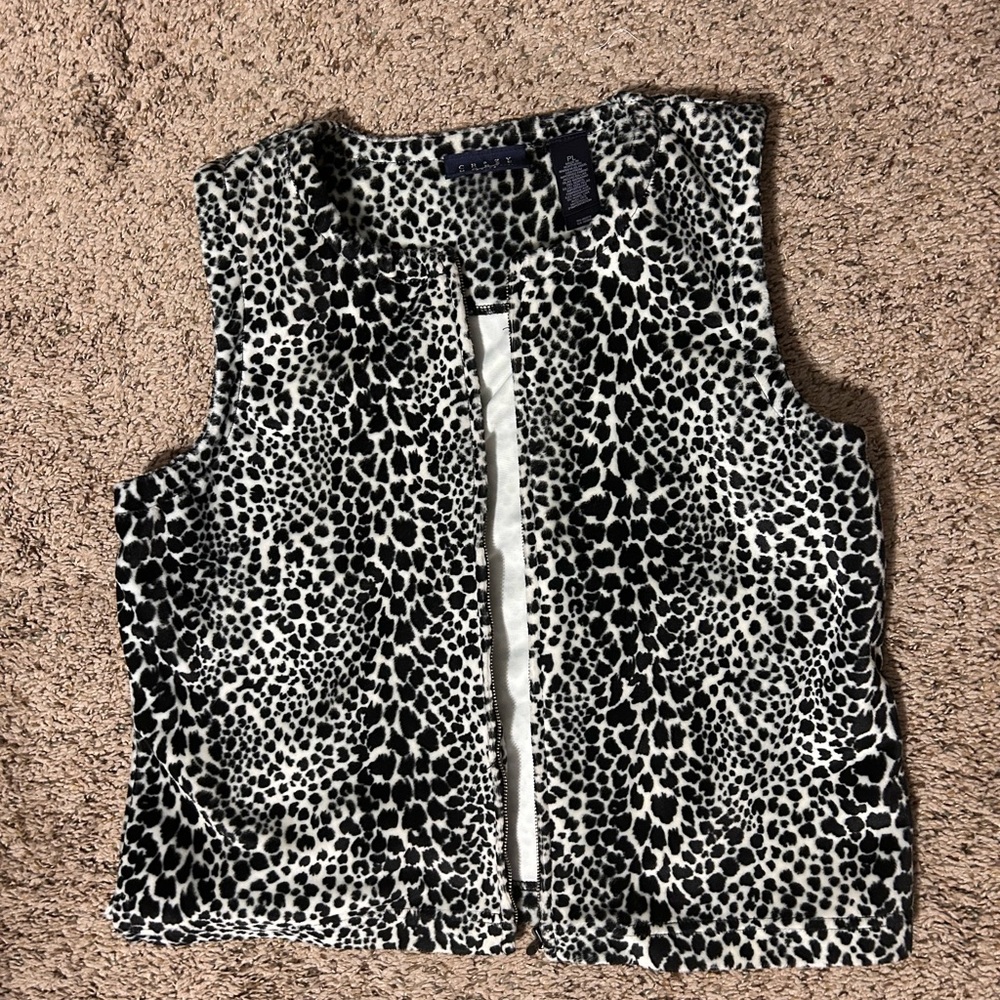 Liz Claiborne Crazy Horse Animal Print Leopard Zippered Vest Petite Large
